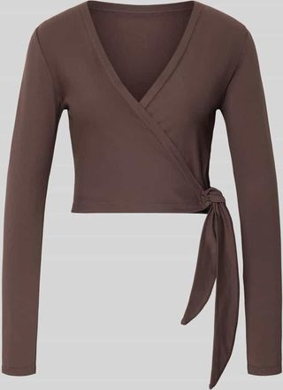 Aim'n Cropped Wickelshirt mit V-Ausschnitt in Dunkelbraun, Gr&ouml;&szlig;e XL