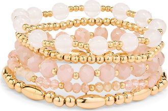 Nordstrom Rack Assorted 5-Pack Stretch Bracelets in Pink- Gold at Nordstrom Rack
