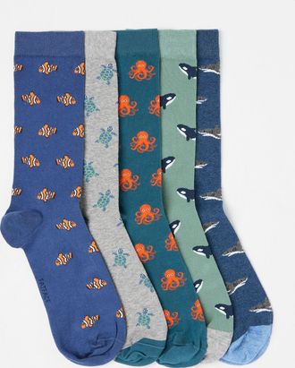 Fat Face FatFace Multi Sealife 5 Pack Mens Socks