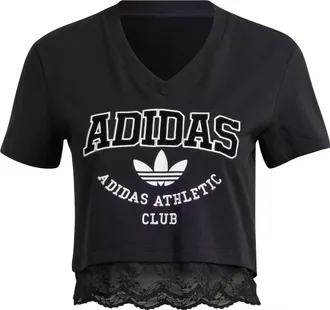 adidas (WMNS) adidas Originals Cropped Lace Trim T-shirt Black IL2417