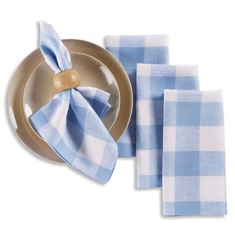 Solino Home Linen Dinner Napkins - Buffalo Check, 20 x 20 in Chambray Blue And White at Nordstrom, Size Large