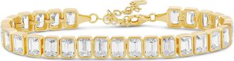 SHYMI Bezel-Set Emerald Shape Tennis Statement Bracelet -.925 Sterling Silver, 14K Gold-Plated, Rhodium Plated, Cubic Zirconia, Adjustable Size, Day to Nigh