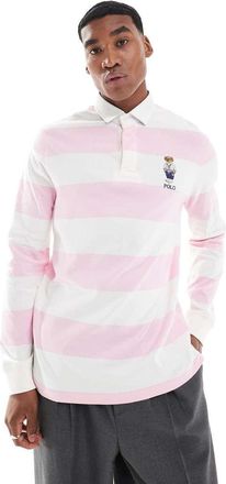 Polo Ralph Lauren Polo stile rugby rosa e bianca a righe con logo a orsetto heritage