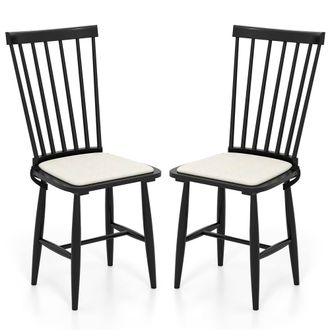 Costway Costway 2PCS Windsor Dining Chair Wooden Chairs w/ Removable Seat Cushion in Black