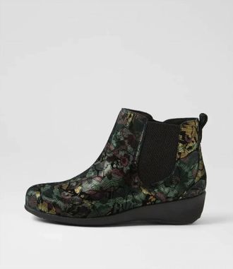 Ziera Womens Shanghai Leather Ankle Boot In Black & Forest Flower