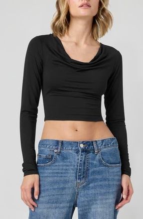 Florence By Mills Cowl Neck Long Sleeve Crop Top in Black at Nordstrom Rack, Size Xx-Large