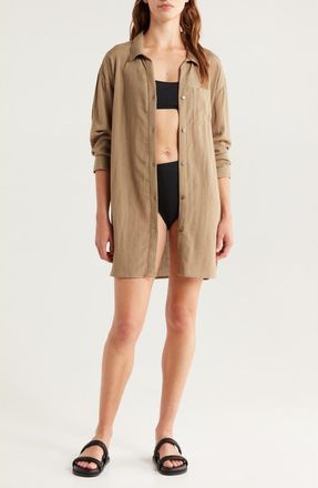 Nordstrom Oversized Cover-Up Shirt in Olive at Nordstrom, Size Small