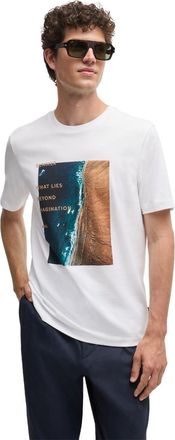 HUGO BOSS Mens Text Graphic Crew Neck Short Sleeve Jersey T-Shirt in White - Size X-Large