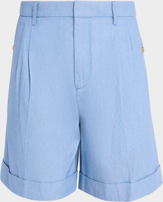 Valentino Garavani Mens Cuffed Denim Bermuda Shorts