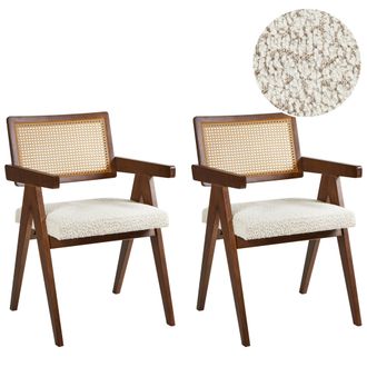 Beliani Conjunto De 2 Sillas De Comedor Retro Estructura De Madera De Caucho Asiento De Boucl&eacute; Comedor Cocina Marr&oacute;n Oscuro Y Beige Claro Ava