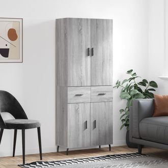 vidaXL Vidaxl - Aparador Alto Madera Contrachapada Gris Sonoma 69,5x34x180 Cm