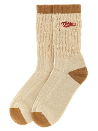 Golden Goose Braided Cotton with Logo Embroidery Socks - Beige