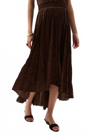 Joseph Ribkoff Pleated Satin High Low Flare Skirt In Mahogany