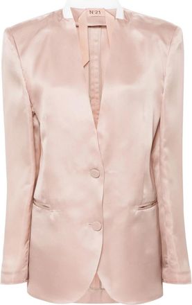 N&deg;21 Enkelrijige Zijden Blazer - Dames - Blazers - Roze - XS - Satijn - Jassen