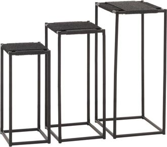 Hhg nunca usado] Juego de 3 mesas para flores 266, mesa auxiliar, soporte para flores, apilable, cuerda de papel metálica, antracita