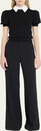 Alice & Olivia Chase Puff-Sleeve Detachable Collar Sweater