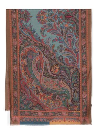 Etro paisley-print frayed scarf - women - Cashmere/Silk - One Size - Brown