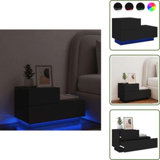 vidaXL Comodino con piano decorativo - vidaXL Comodino con Luci LED Nero 70x36x40,5 cm - Comodino con spazio portaoggetti