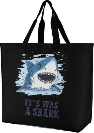 Generic Its Was A Shark Large Reusable Shopping Bag Lightweight Foldable Tote Bags Washable Shoulder Handbag