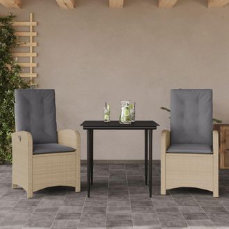 vidaXL Set Comedor De Jard&iacute;n 3 Pzas Con Cojines Rat&aacute;n Sint&eacute;tico Beige Vidaxl
