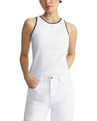 Lafayette 148 New York Racerback Tank With Contrast Tipping In White With Navy Contrast