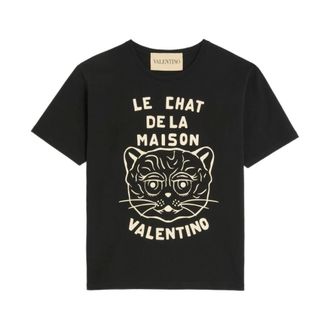 Valentino Tops, Heren, Zwart, M, Katoen, Le Chat De La Maison Katoenen T-shirt