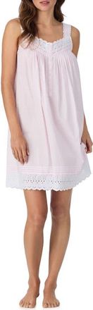 Eileen West Lace Eyelet Cotton Chemise in Pink Check at Nordstrom, Size X-Small