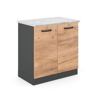 Vicco Armario Bajo Para Fregadero R-line, Roble Dorado, 80 Cm Et M&aacute;rmol
