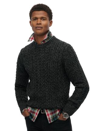 Superdry Trui Superdry Zwart gebreid kabel gemeleer