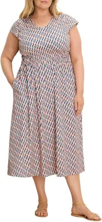 Nic+Zoe Sideways Dierdre Cap Sleeve Stretch Cotton Midi Dress in Pink Multi at Nordstrom, Size 3X