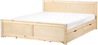 Beliani Storage Bed with 4 Drawers Natural Pine Wood MDF Birch Wood EU Super King Size 6ft Headboard Scandinavian DAUPHIN
