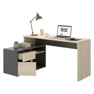 Dmora Escritorio Gardena, Escritorio Multiposici&oacute;n Para Oficina O Dormitorio, Mesa De Estudio Esquina Multiusos, 139x92h75 Cm, Roble Y Antracita - Dmora