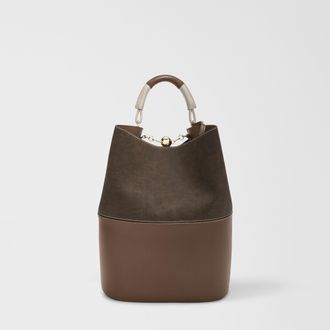 Furla Sfera Borsa A Secchiello M Espresso Marrone Pelle Di Vitello Napoli Double A Blocchi Di Colore + Pelle Di Vitello Morbida Roma Color-block Donna