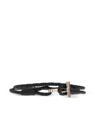 Tom Ford Black Braided Leather T Bracelet