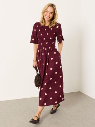 Fat Face FatFace Burgundy Red Spot Regular Alice Midi Dress