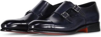 Santoni Leren Double Monkstraps - Heren - Nette schoenen - Blauw - 43 EU - Leer - Schoenen