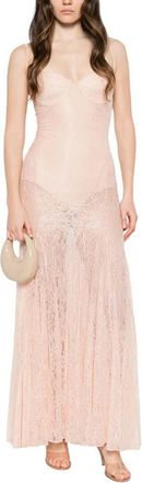 Elisabetta Franchi Light Pink Sweet Heart Neck Maxi Dress