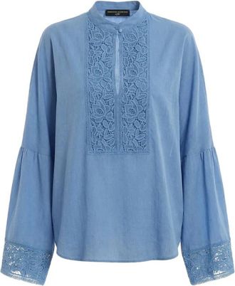Ermanno Scervino Kanten Blouse met Wijde Mouwen - Dames - Blouses - Blauw - XL - Linnen - Overhemden