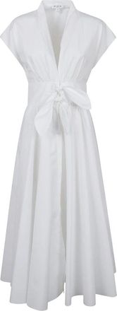 Alaia Gekreukelde midi-jurk met strikdetail - Dames - Shirt Kleedjes - Wit - S - Katoen - Kleedjes