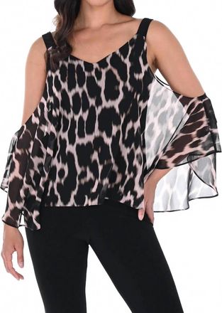 Frank Lyman Design Animal Print Top In Black/blush