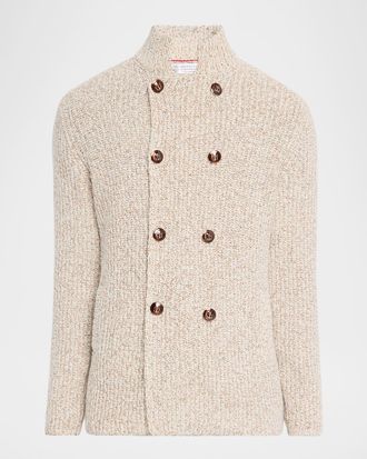 Brunello Cucinelli Mens Wool, Silk, and Cashmere Double-Breasted Cardigan