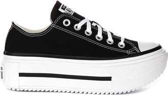 Converse Sneakers, female, Black, 5 UK, Black White Textile Trainers Double Stack