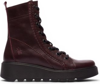 FLY London Fly London Womens Wine Leather Lace-Up Wedge Heel Combat Boots - TERY554