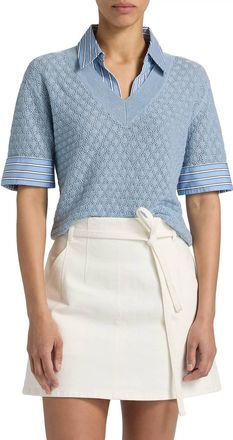 Tanya Taylor Esme Pointelle Knit Top In Powder Blue