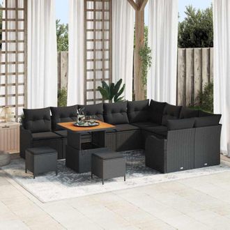 vidaXL Conjunto De Sof&aacute; De Jard&iacute;n 12 Pcs Negro Rat&aacute;n Sint&eacute;tico Vidaxl