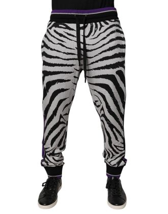 Dolce & Gabbana Black White Zebra Men Jogger Sweatpants Pants And Cotton
