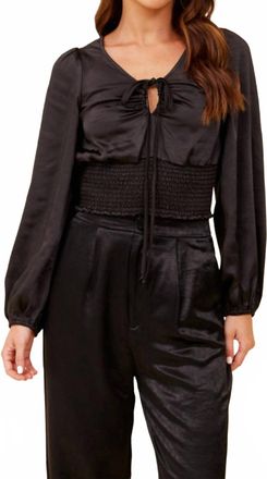 Vintage Havana Heavy Satin Criss Cross Blouse In Black