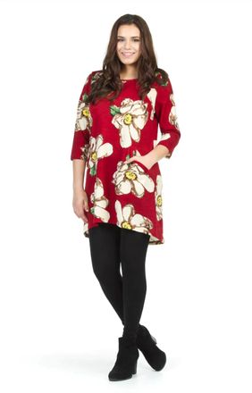 Papillon Big Floral 3/4 Sleeve Dress With Pockets In Burgundy