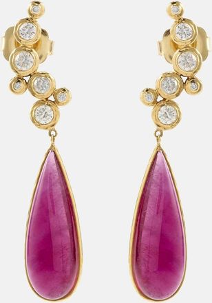 Octavia Elizabeth Floating Nesting Gem 18kt gold drop earrings with diamonds and rubellites