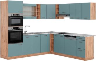 Vicco Cocina Esquinera R-line, Roble Azul-gris-dorado, 237 X 247 Cm, Et M&aacute;rmol